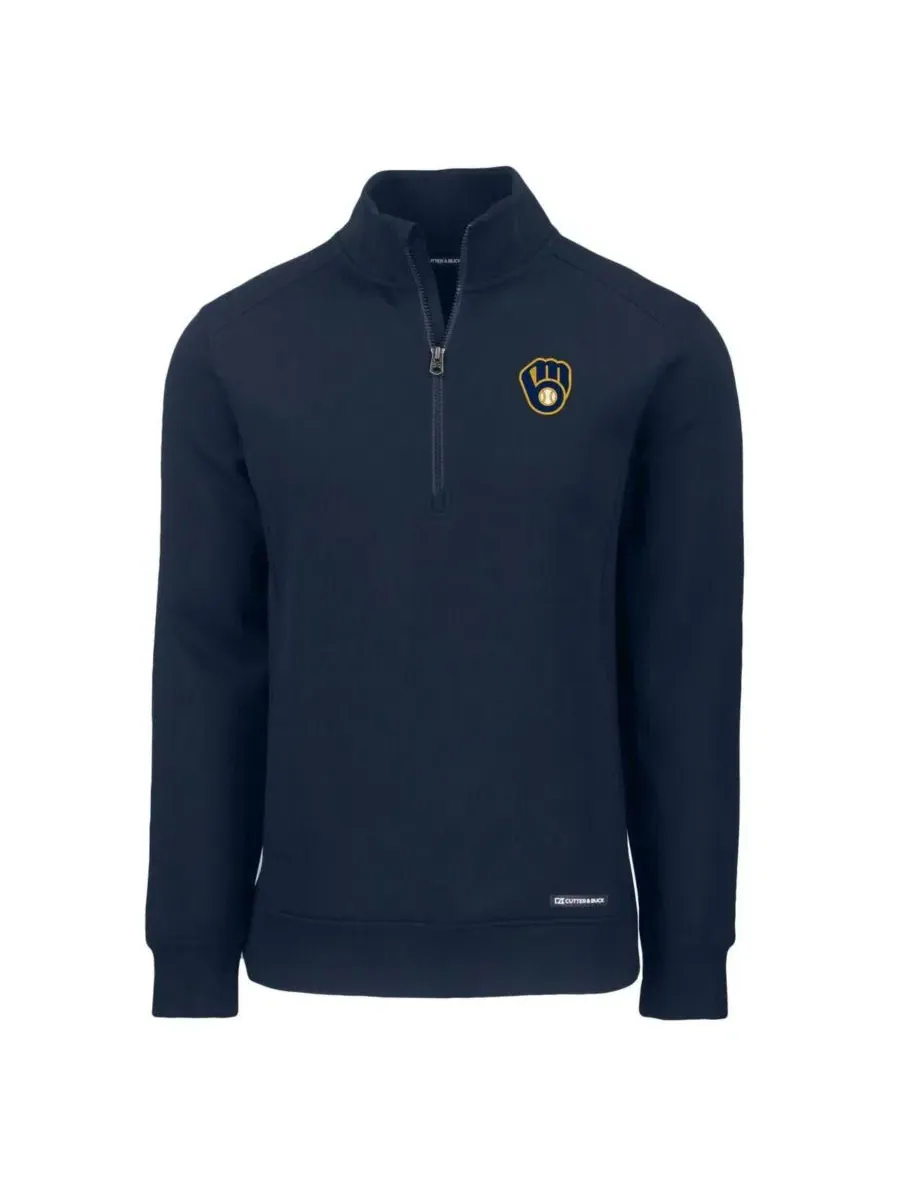 Пуловер с четверть-застежкой Cutter & Buck Navy Milwaukee Brewers Roam Eco — изображение 3 из 3, темно-синий