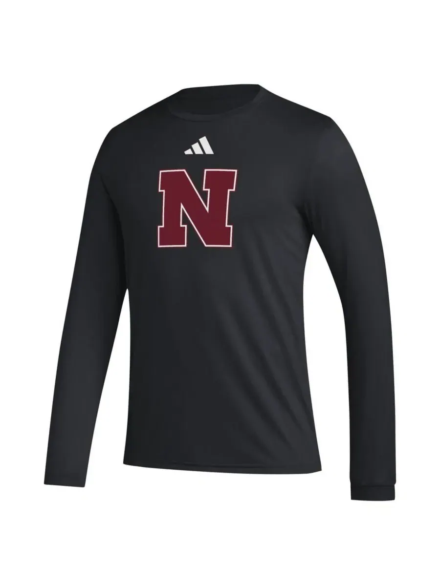 Футболка с длинным рукавом с принтом Nebraska Huskers Primary Locker Logo Pre-Game adidas — изображение 3 из 3, черный