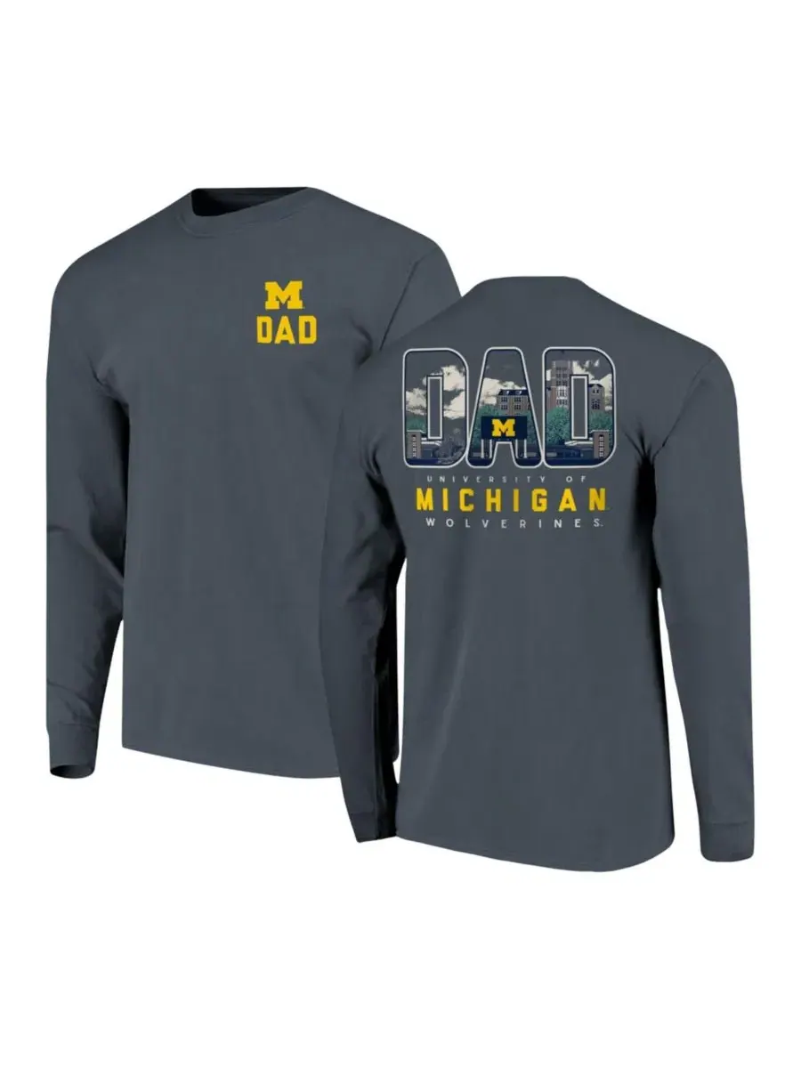 Футболка с длинным рукавом с принтом Michigan Wolverines Father's Day Campus Drawing Image One