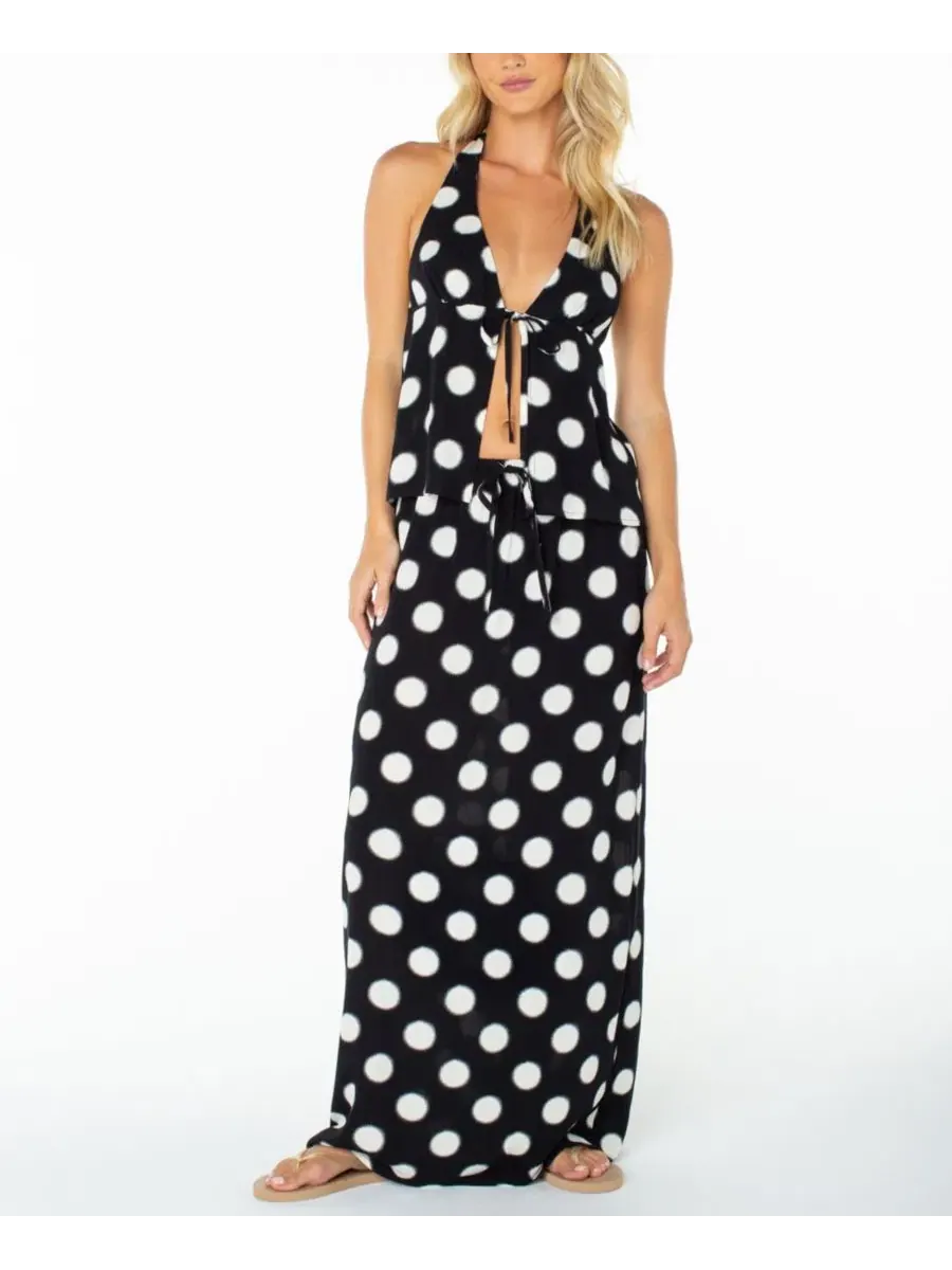 Юбка макси с принтом в горошек Iyla Polka-Dot Maxi Slit Skirt Roxy, Anthracite Soft Dot — 2