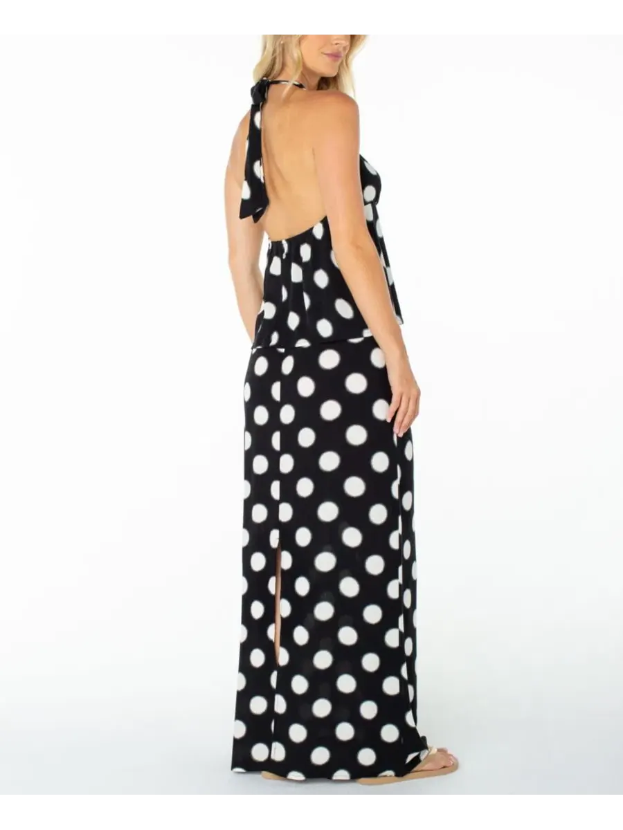 Юбка макси с принтом в горошек Iyla Polka-Dot Maxi Slit Skirt Roxy, Anthracite Soft Dot — 3