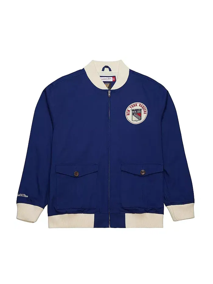 Мужская синяя хлопковая куртка New York Rangers Vintage Coaches с молнией Mitchell & Ness