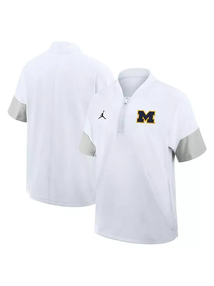 Мужская белая легкая куртка с короткими рукавами Michigan Wolverines 2025 для тренеров (лайтсайд)