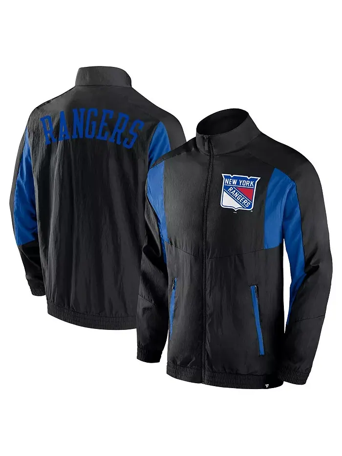 Мужская черная ветровка New York Rangers Step Up Crinkle Raglan с полной застежкой-молнией Fanatics