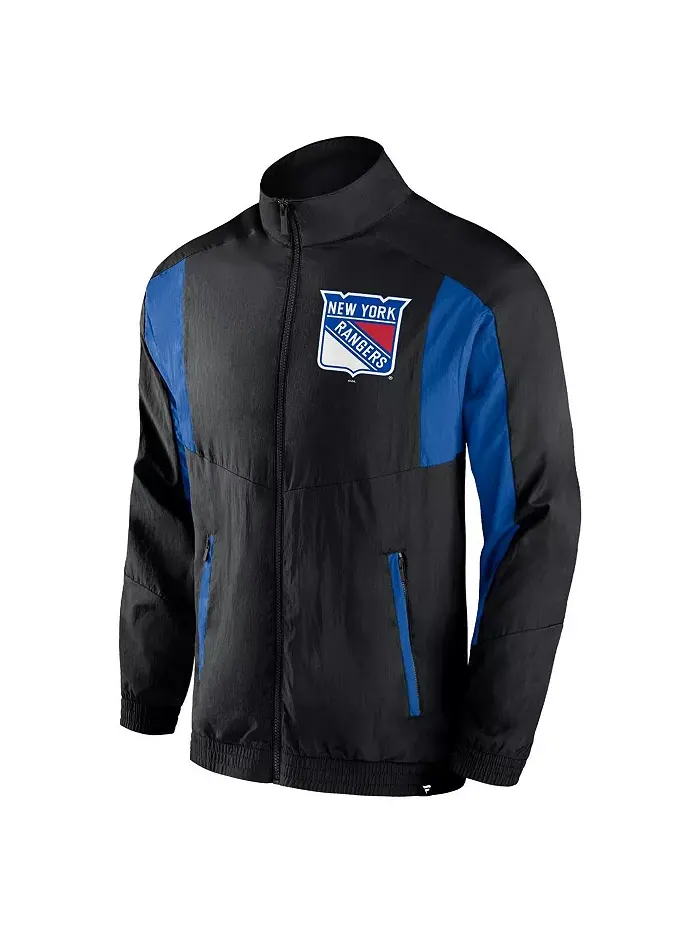 Мужская черная ветровка New York Rangers Step Up Crinkle Raglan с полной застежкой-молнией Fanatics — изображение 2 из 3