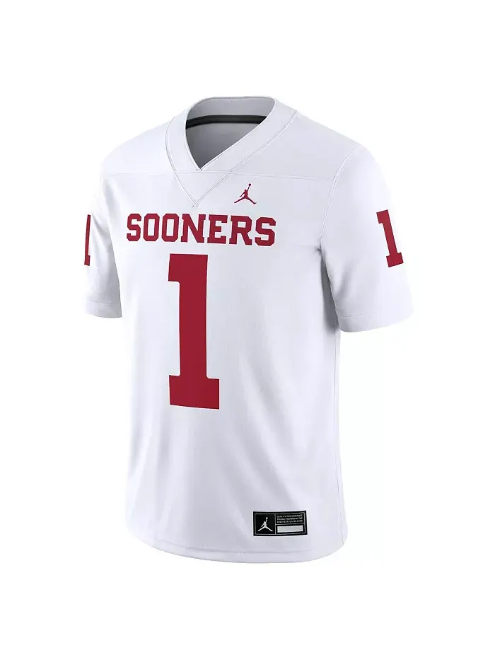 Мужская белая игровая футболка Oklahoma Sooners №1 Jordan — изображение 2 из 3