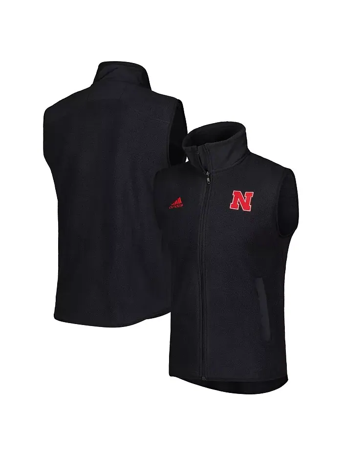 Мужской черный жилет Nebraska Huskers с застежкой-молнией adidas