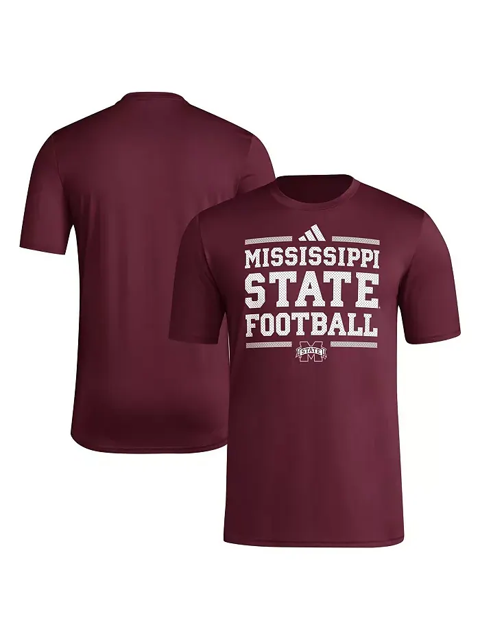 Мужская футболка Mississippi State Bulldogs Locker Football Pre-Game AEROREADY бордового цвета