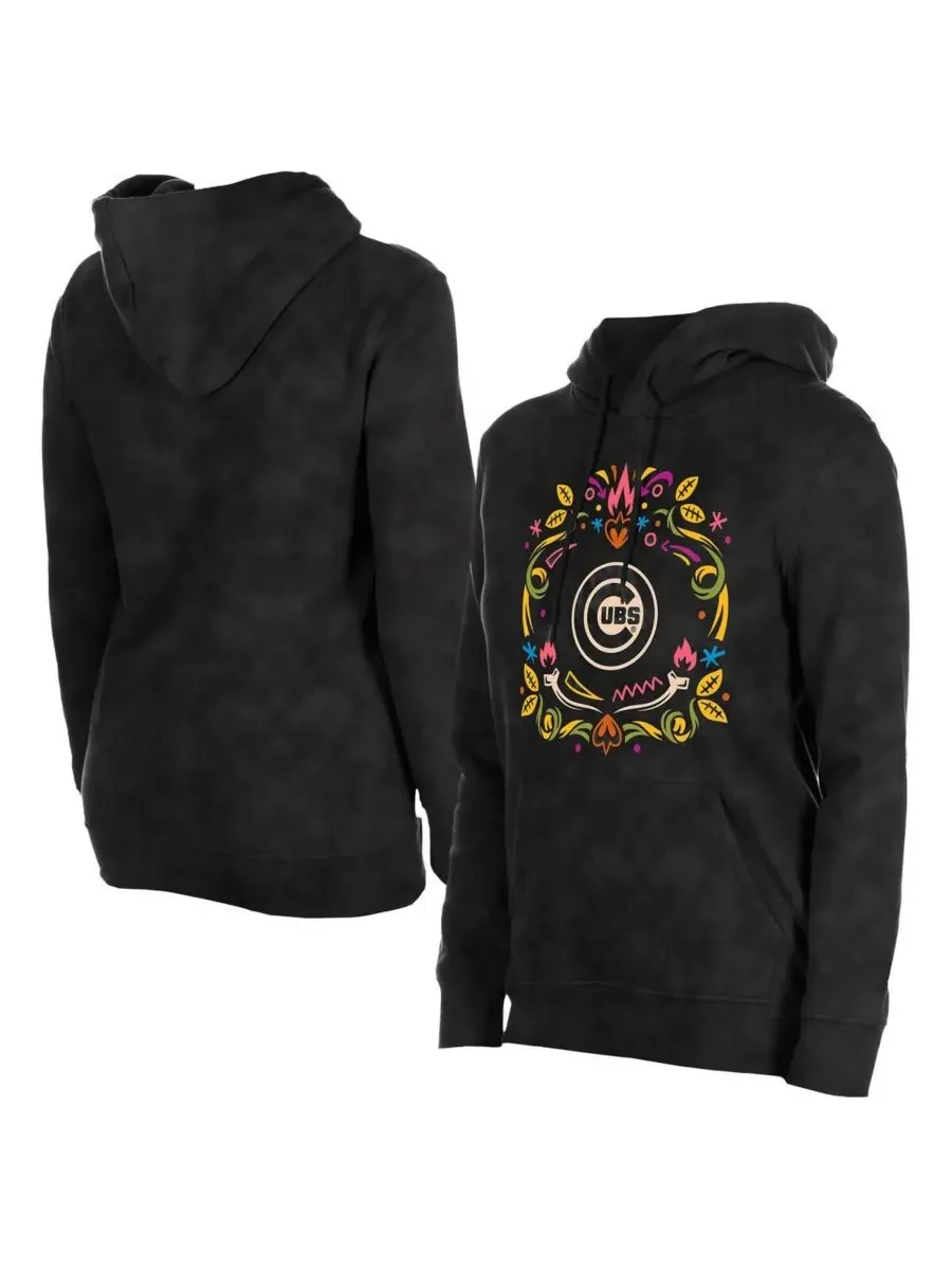 New Era Черная женская толстовка с капюшоном Chicago Cubs Día de Muertos из минеральной ткани
