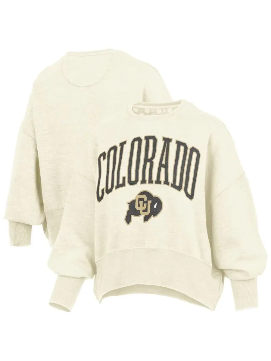 Женская толстовка с круглым вырезом и удлиненным низом Natural Colorado Buffaloes Pressbox