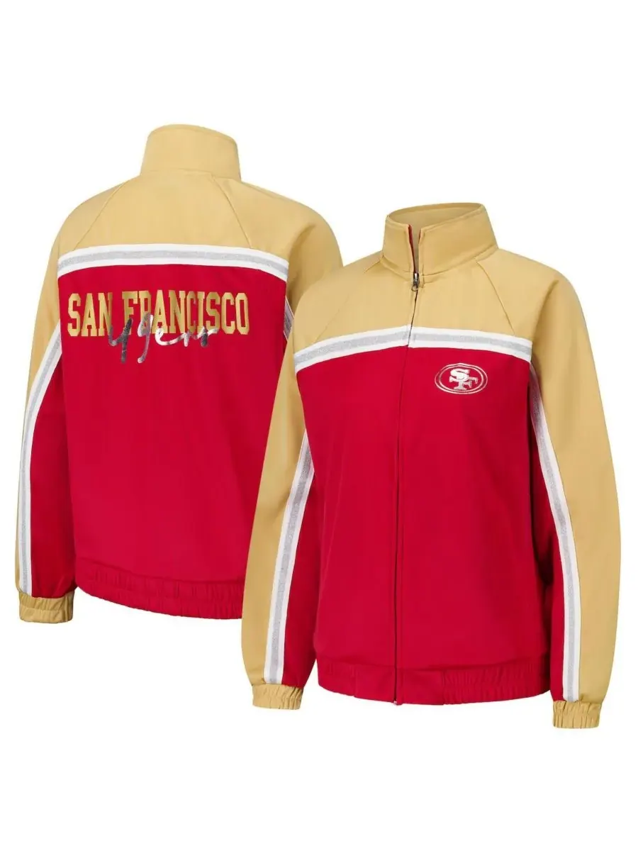 Женская алая спортивная куртка на молнии с символикой команды San Francisco 49ers после игры G-III