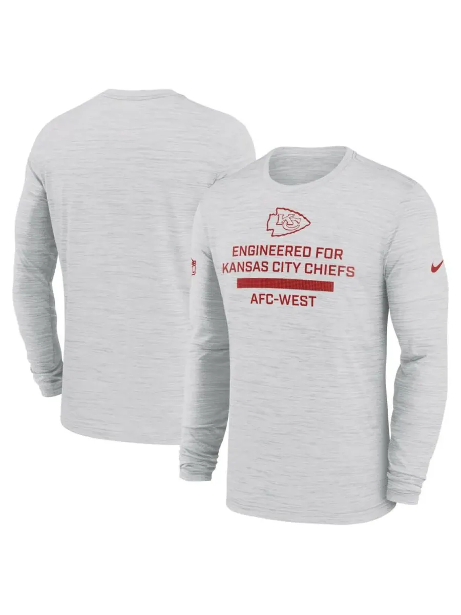 Мужская футболка с длинным рукавом Ash Kansas City Chiefs Sideline Velocity Performance Nike