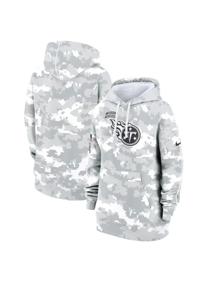Женская флисовая толстовка оверсайз с капюшоном Arctic Camo Tennessee Titans 2024 Salute To Service