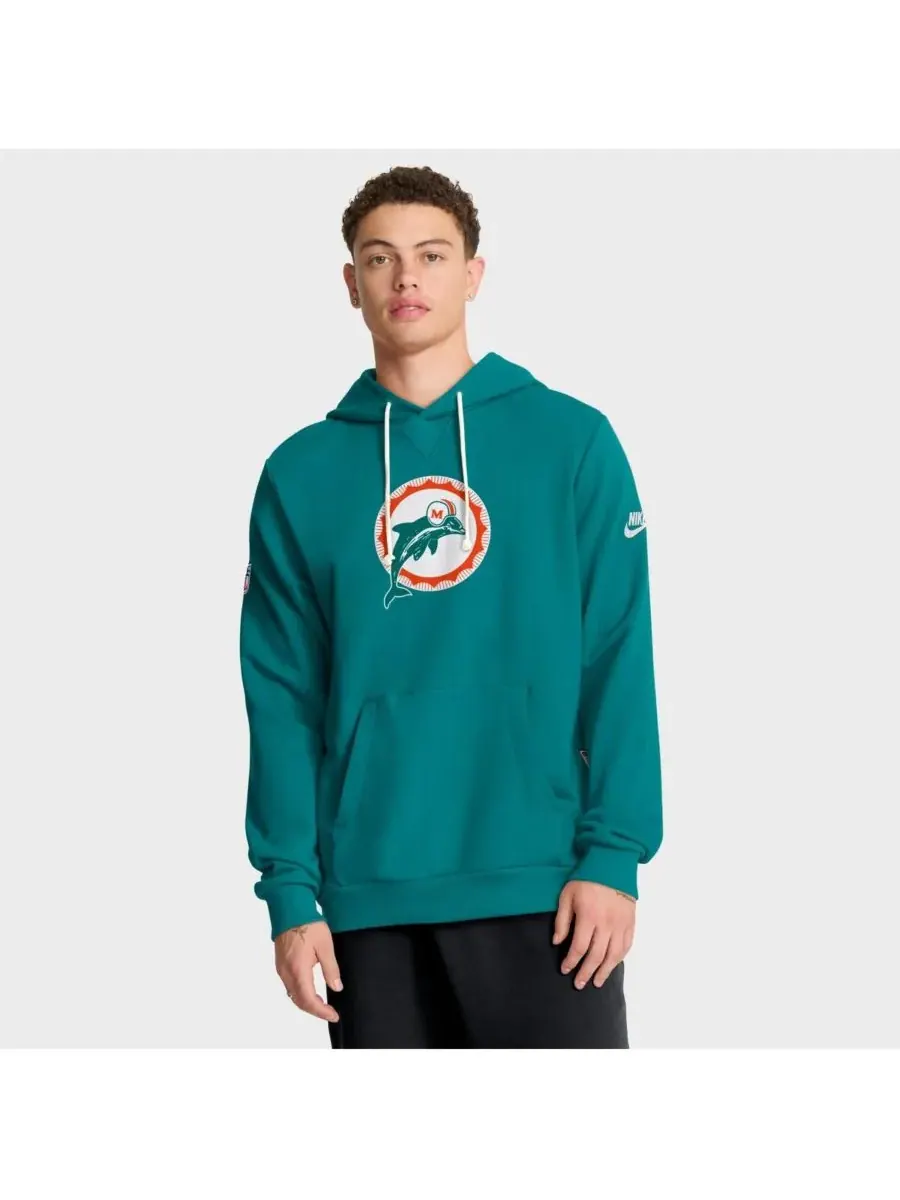 Мужская толстовка Aqua Miami Dolphins Sideline Offensive Set Play Performance Pullover Hoodie Nike