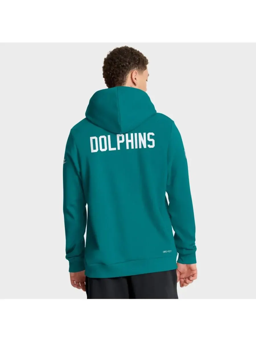 Мужская толстовка Aqua Miami Dolphins Sideline Offensive Set Play Performance Pullover Hoodie Nike — изображение 2 из 5