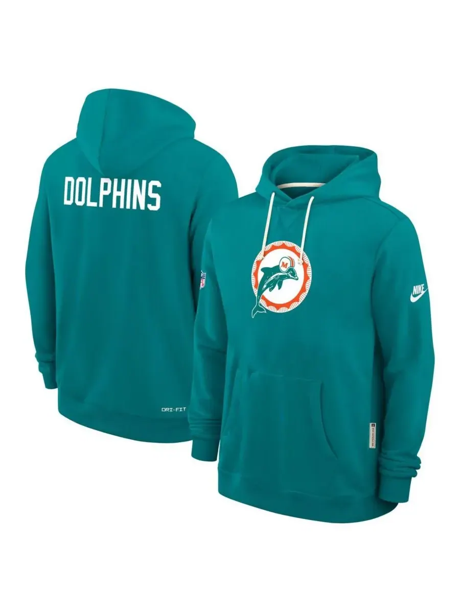 Мужская толстовка Aqua Miami Dolphins Sideline Offensive Set Play Performance Pullover Hoodie Nike — изображение 4 из 5