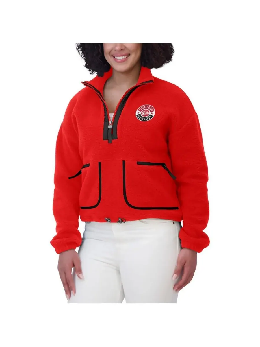 WEAR by Erin Andrews Женская красная флисовая куртка Chicago Blackhawks с застежкой-молнией до — изображение 3 из 5, красный