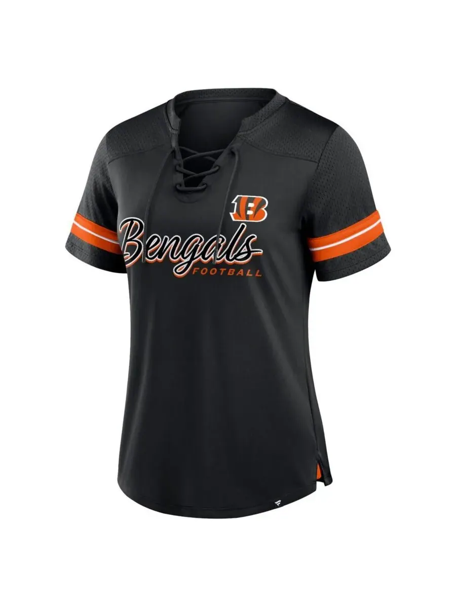 Fanatics Женская черная футболка на шнуровке с надписью "Cincinnati Bengals Play Script" — изображение 2 из 3, черный