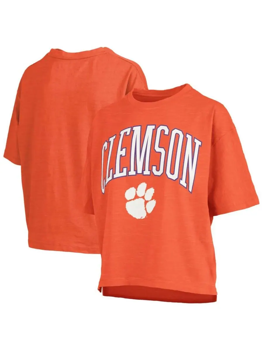 Pressbox Женская оранжевая футболка Clemson Tigers Nelson Arch Over Logo Waist Length Oversized