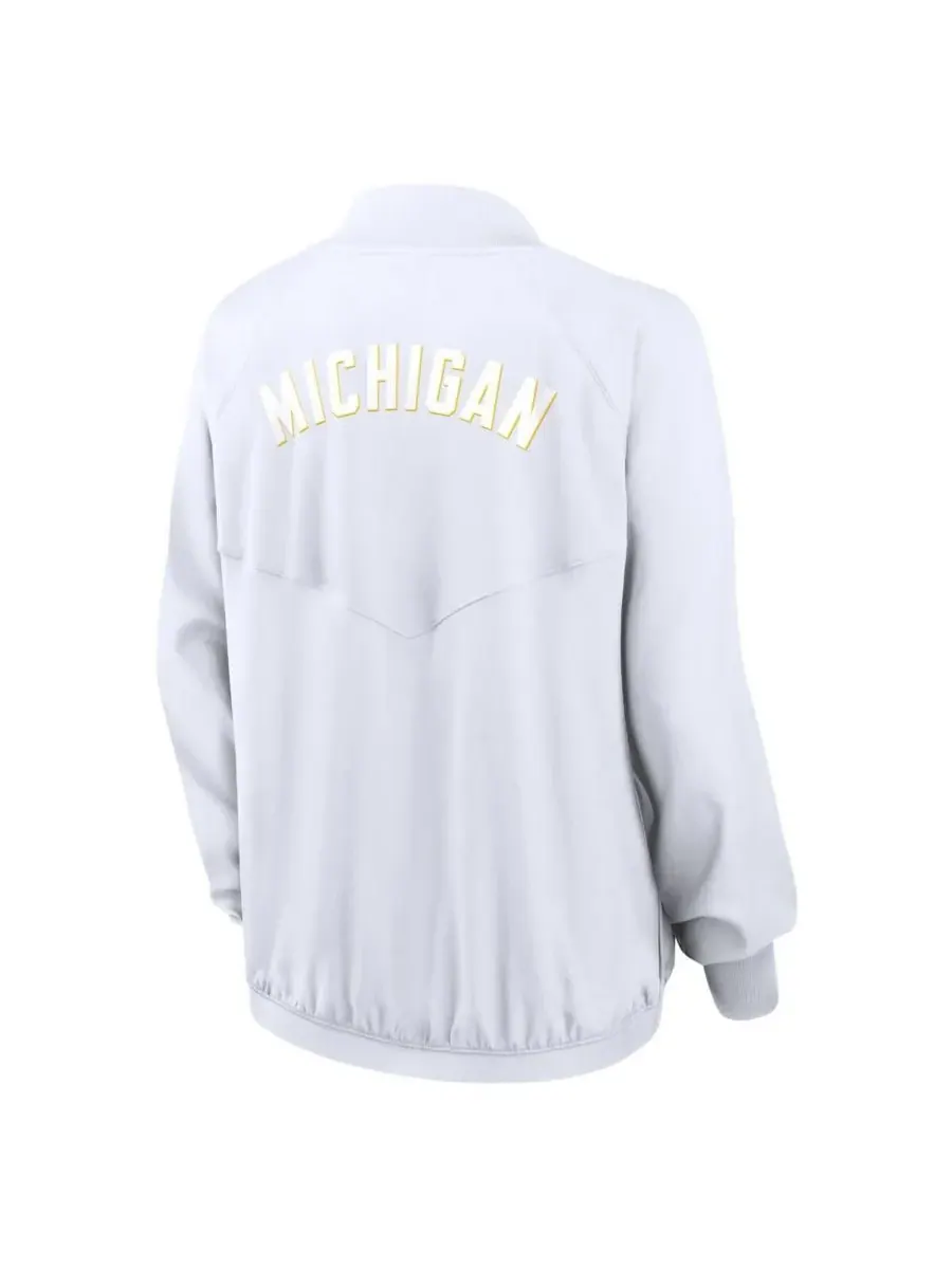 Jordan Женская белая куртка-бомбер Michigan Wolverines Statement с рукавами реглан и полной — изображение 3 из 3, белый