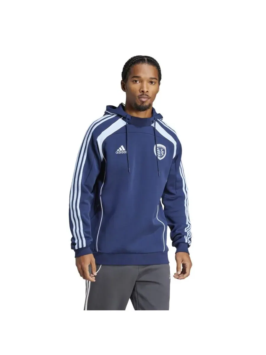Adidas Мужская толстовка с капюшоном Sporting Kansas City 2025 Travel темно-синего цвета