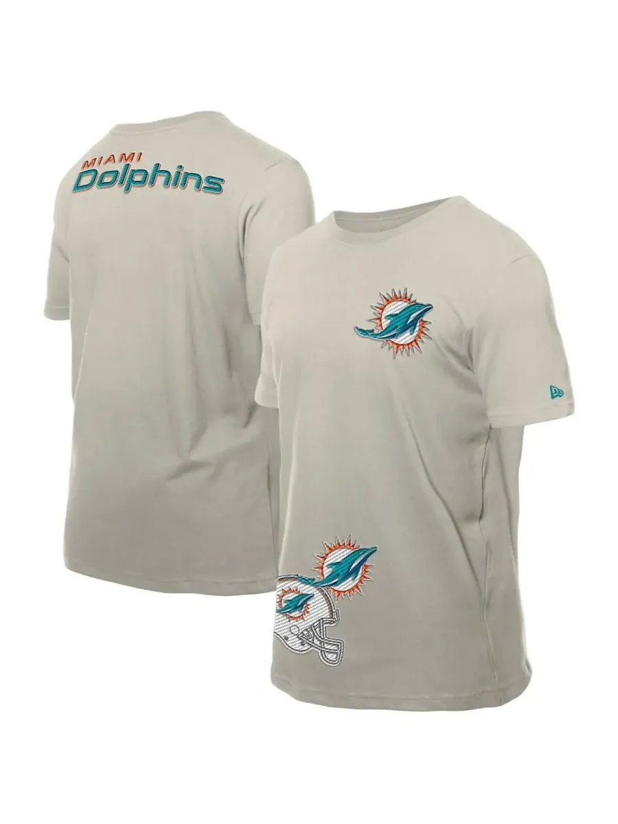 New Era Мужская светло-бежевая футболка с несколькими нашивками команды Miami Dolphins