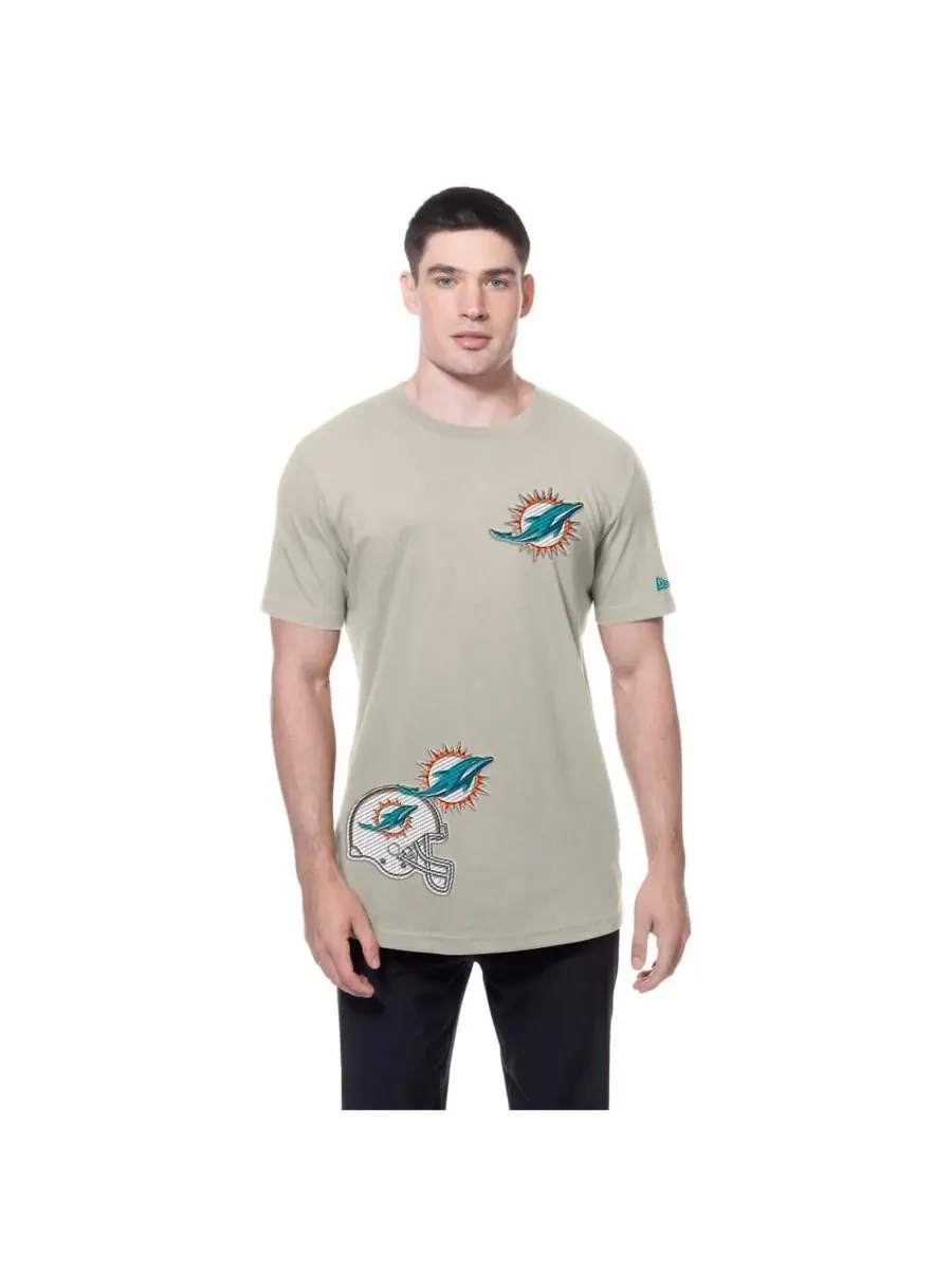 New Era Мужская светло-бежевая футболка с несколькими нашивками команды Miami Dolphins — изображение 2 из 5, светлый бежевый