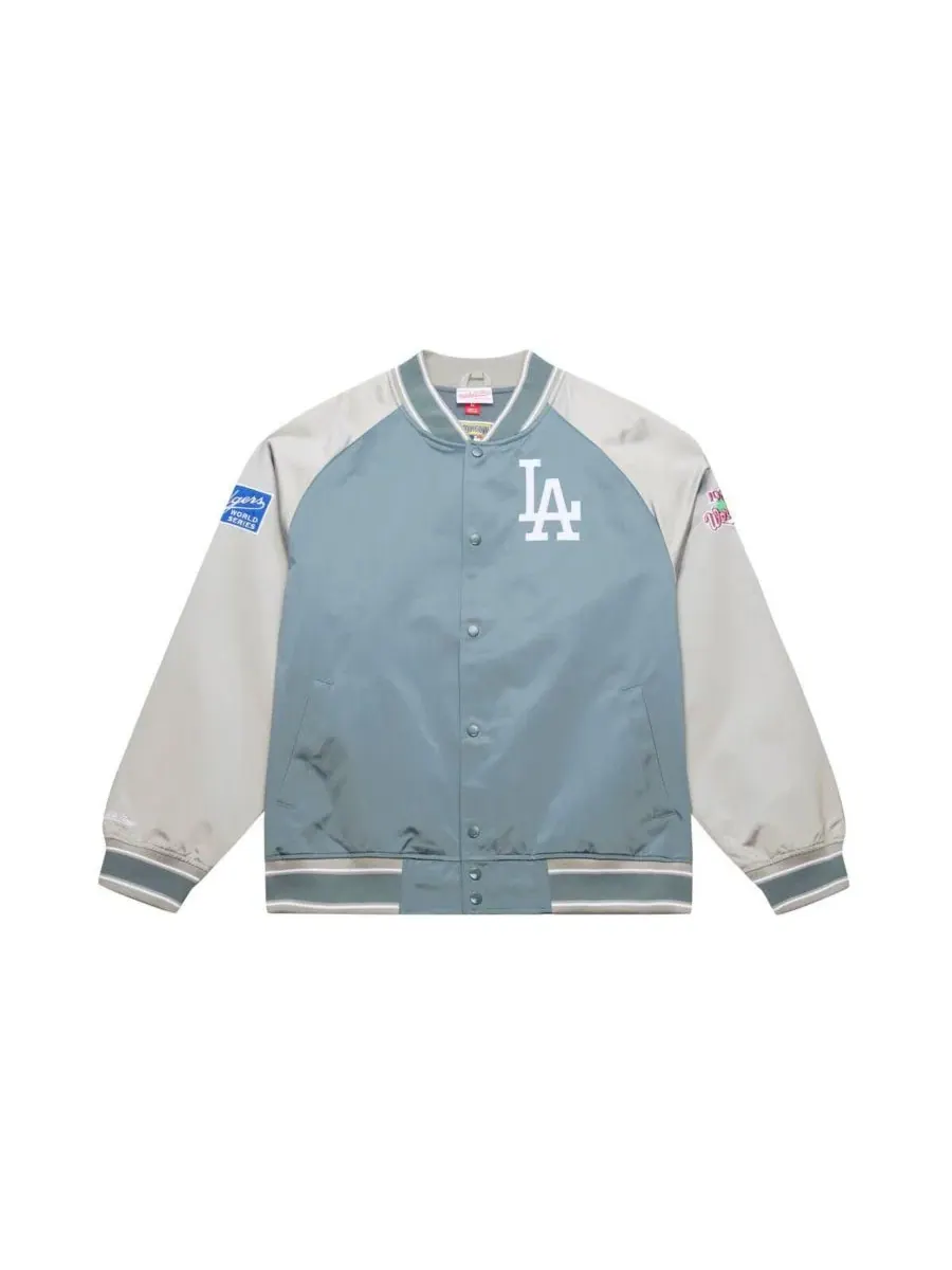 Мужская серая куртка Mitchell Ness Los Angeles Dodgers Thunderstorm Head Coach из легкого атласа с