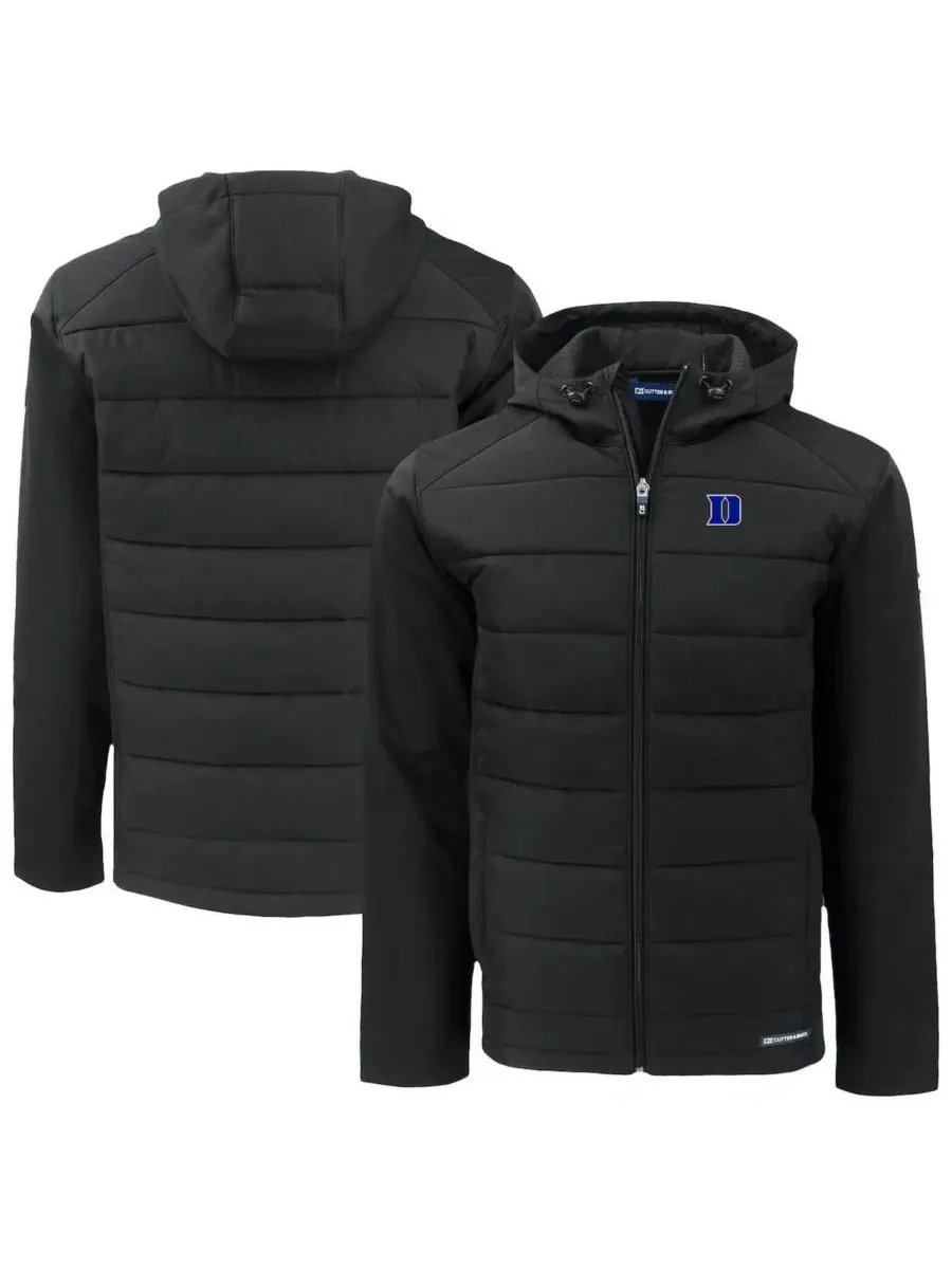 Мужская черная куртка-худи Duke Blue Devils Evoke Hybrid Eco Softshell на молнии Cutter & Buck