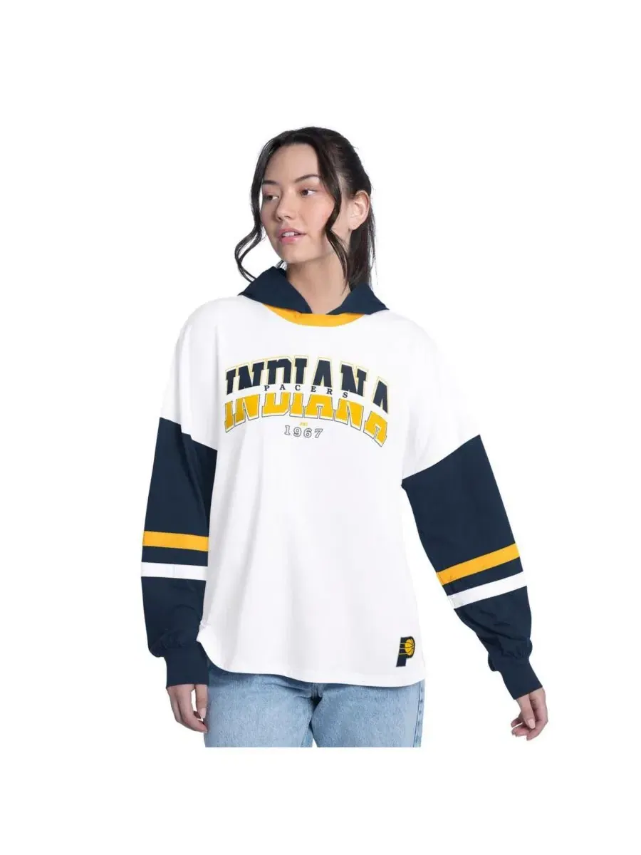 Женская белая/темно-синяя футболка с капюшоном и длинными рукавами Indiana Pacers Key Player