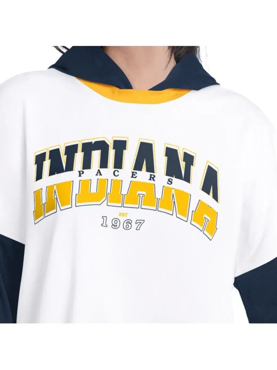 Женская белая/темно-синяя футболка с капюшоном и длинными рукавами Indiana Pacers Key Player — изображение 3 из 4