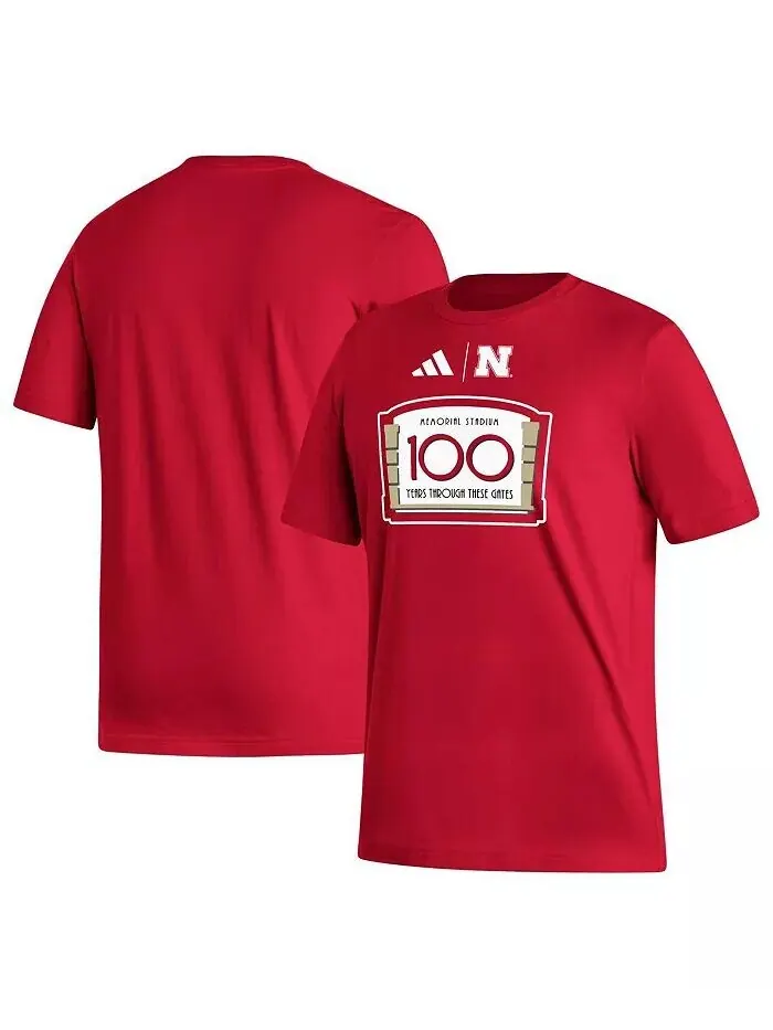 Мужская футболка Scarlet Nebraska Huskers Memorial Stadium 100th Anniversary Sideline Strategy
