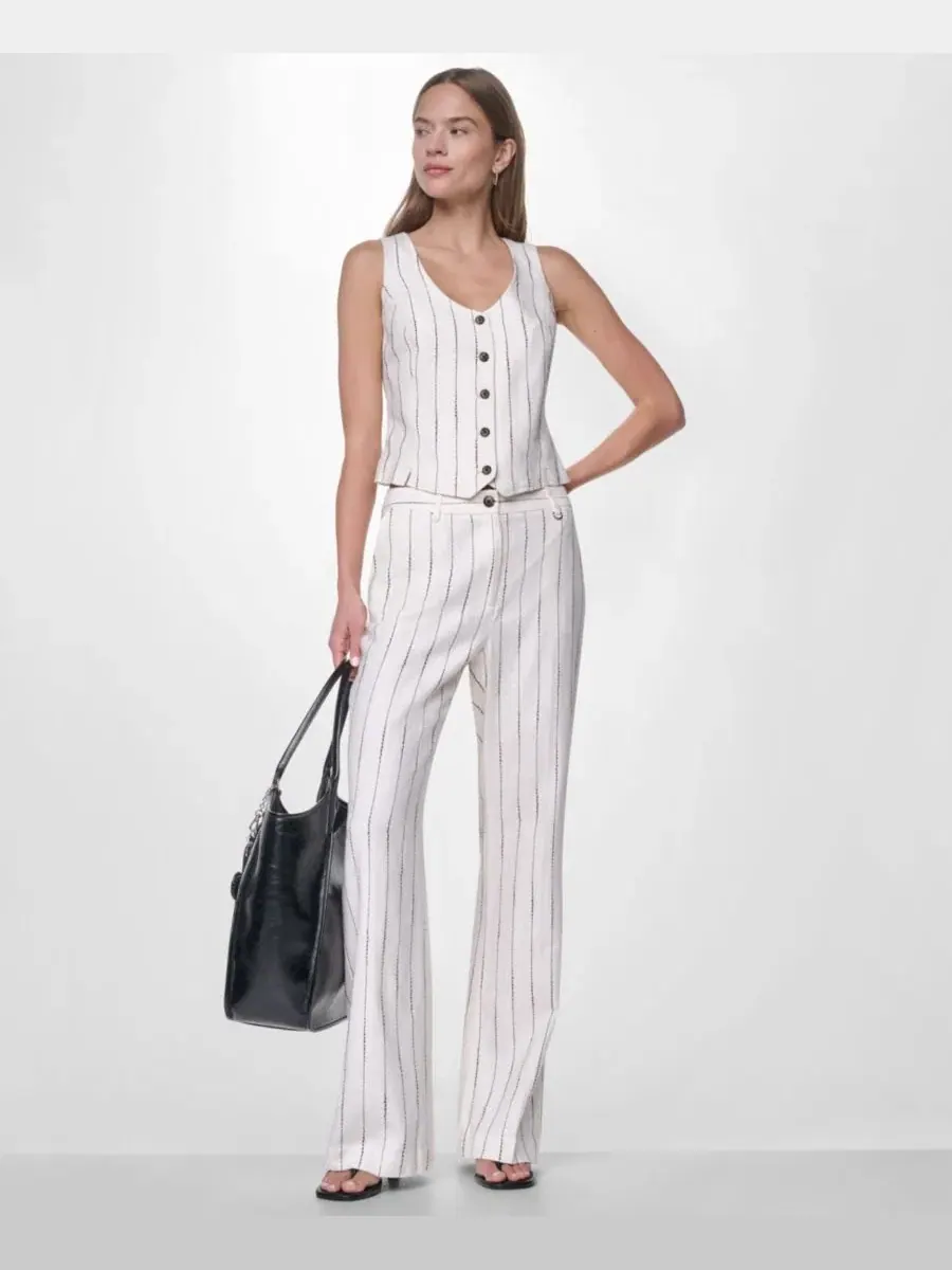 Женский жилет с V-образным вырезом в полоску, с плотной строчкой Dkny — изображение 6 из 8