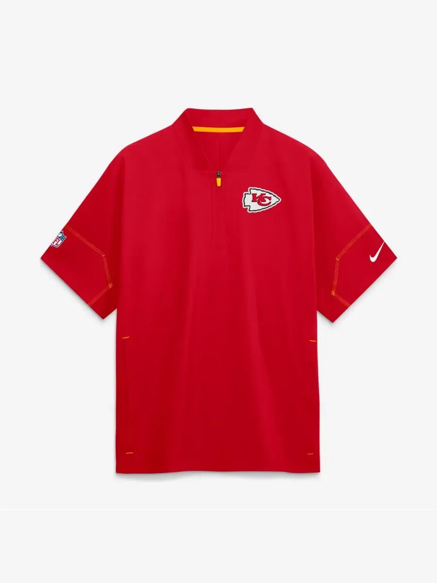 Куртка для тренера с коротким рукавом и молнией 1/4 Red Kansas City Chiefs Sideline Nike