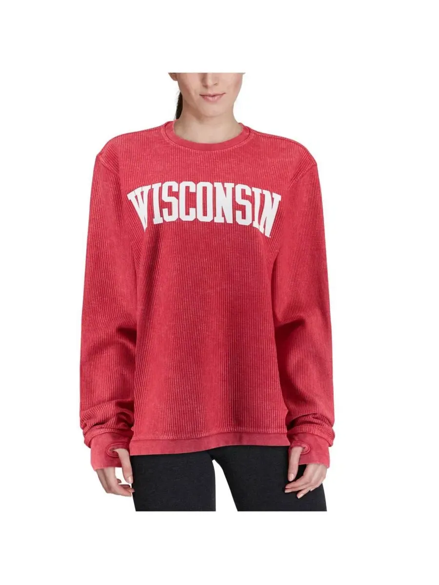 Женский свитшот с принтом Wisconsin Badgers, модель Comfy Cord Vintage-Like Wash Basic Arch Pressbox — изображение 2 из 3