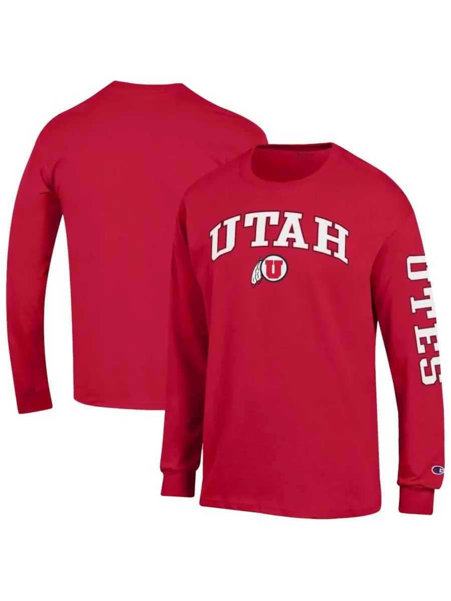 Champion Мужская красная футболка с длинными рукавами Utah Utes Arch Over Logo 2-Hit