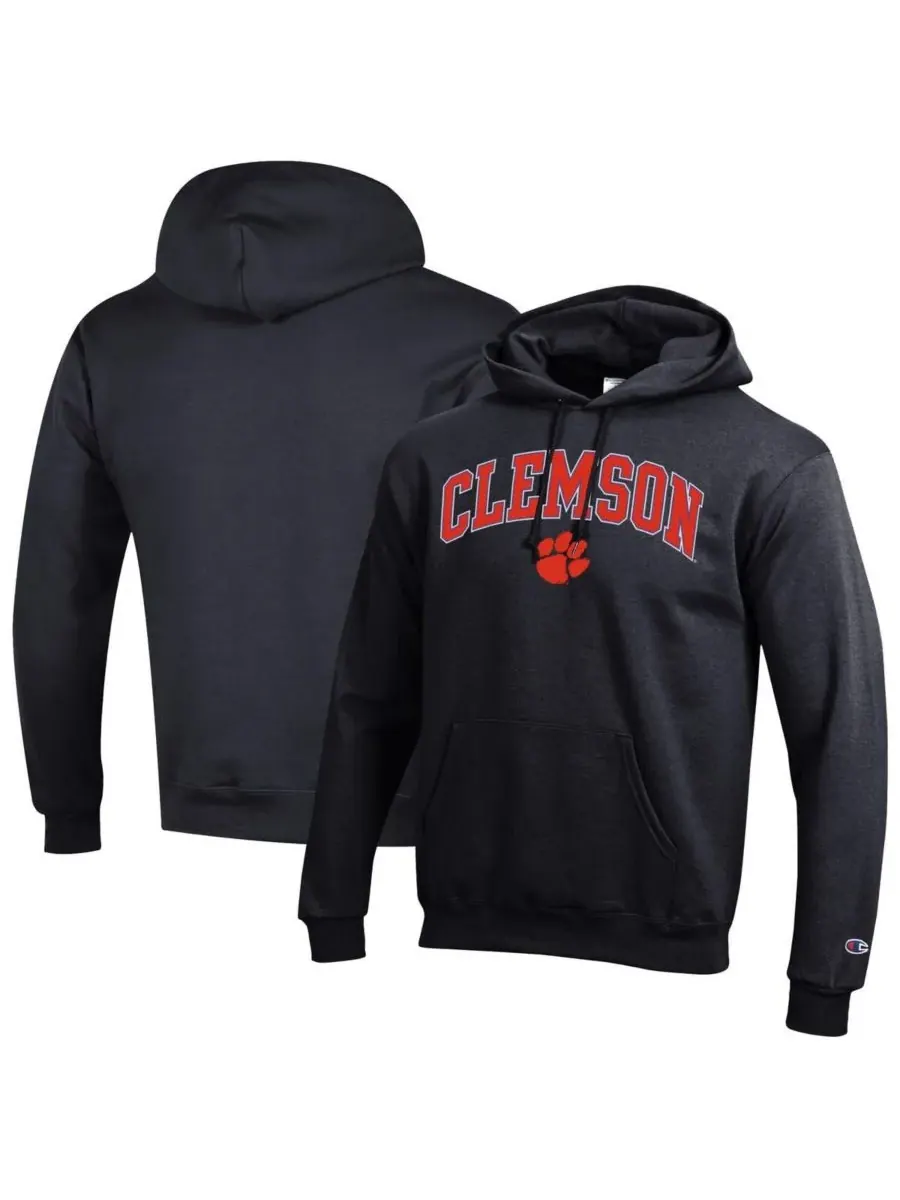 Champion Мужская черная флисовая толстовка с капюшоном и арочным логотипом Clemson Tigers