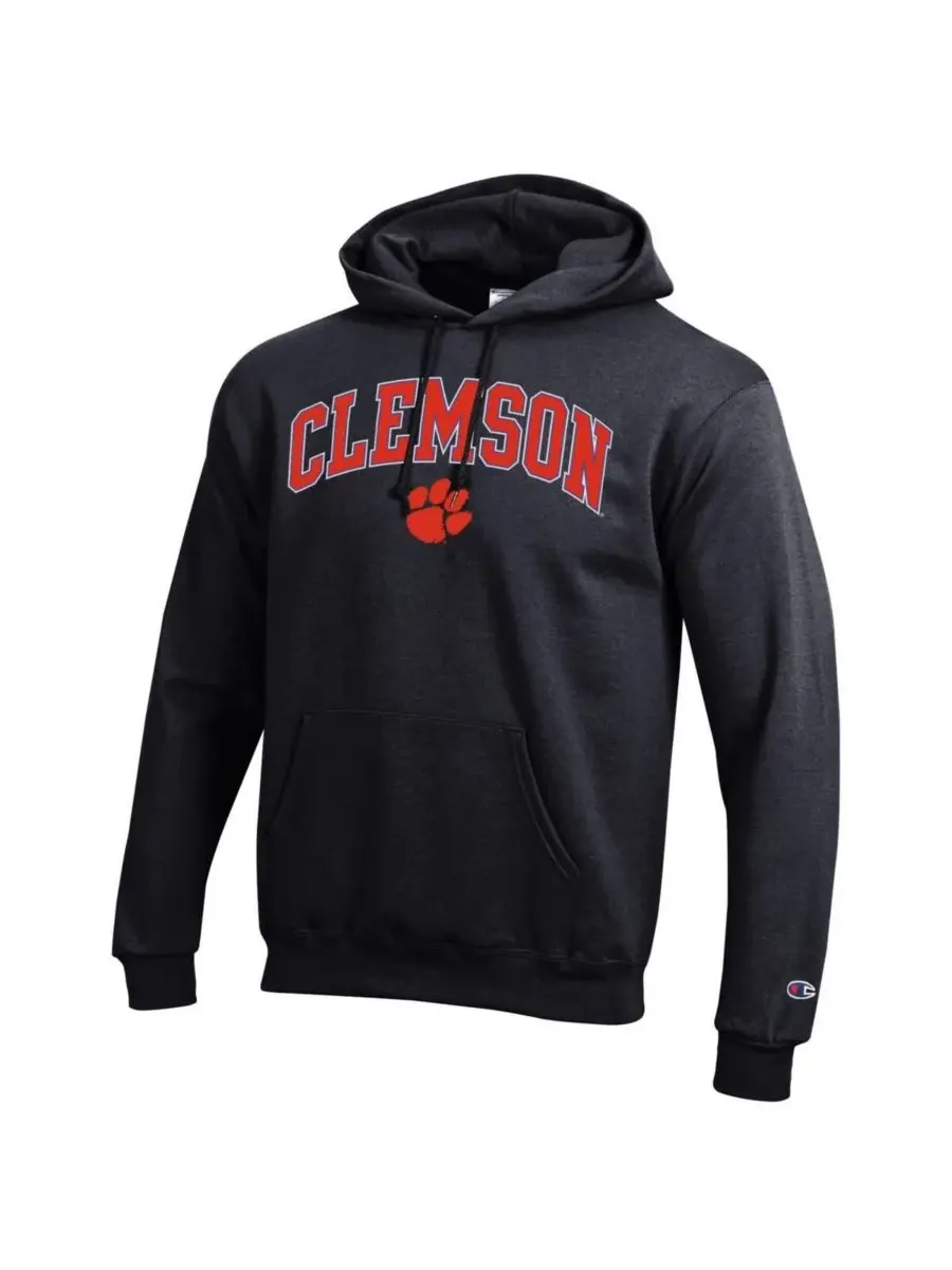 Champion Мужская черная флисовая толстовка с капюшоном и арочным логотипом Clemson Tigers — изображение 3 из 3, черный