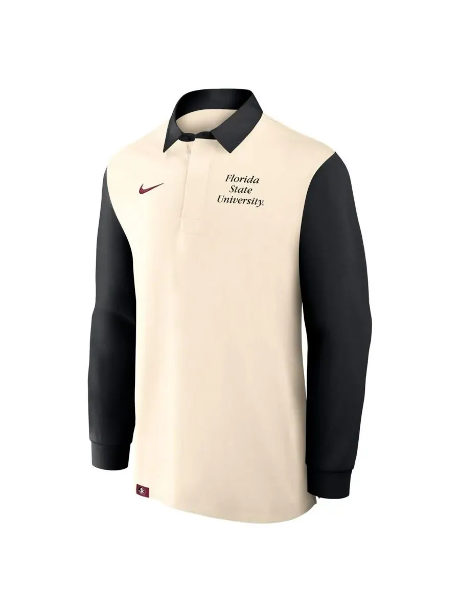 Nike Мужская футболка с длинным рукавом для регби команды Florida State Seminoles — изображение 2 из 3, бежевый черный