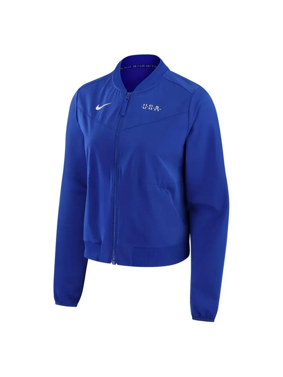 Nike Женская синяя куртка-бомбер Team USA Bliss Performance на молнии — изображение 2 из 3, синий
