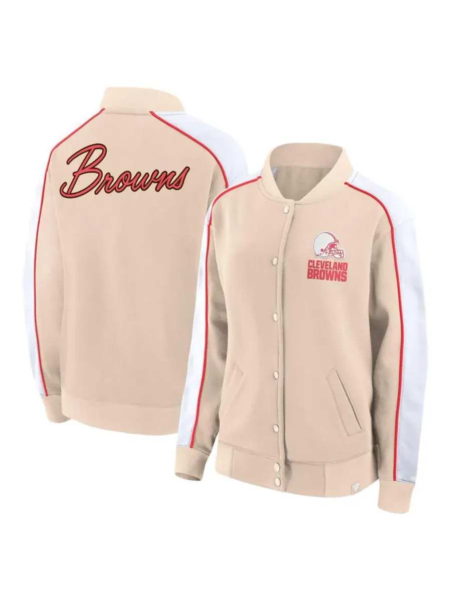 Fanatics Женская бежевая куртка-бомбер Cleveland Browns Lounge с застежкой на кнопках