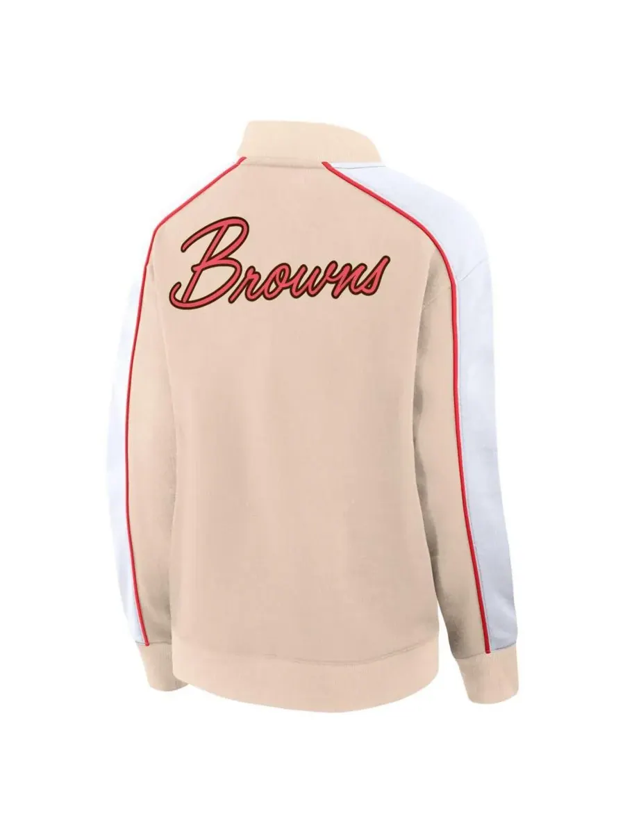 Fanatics Женская бежевая куртка-бомбер Cleveland Browns Lounge с застежкой на кнопках — изображение 3 из 3, бежевый