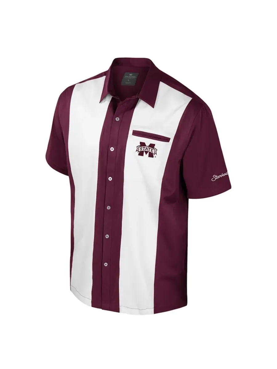 Colosseum Мужская бордовая рубашка для боулинга Mississippi State Bulldogs Strike на пуговицах — изображение 2 из 3