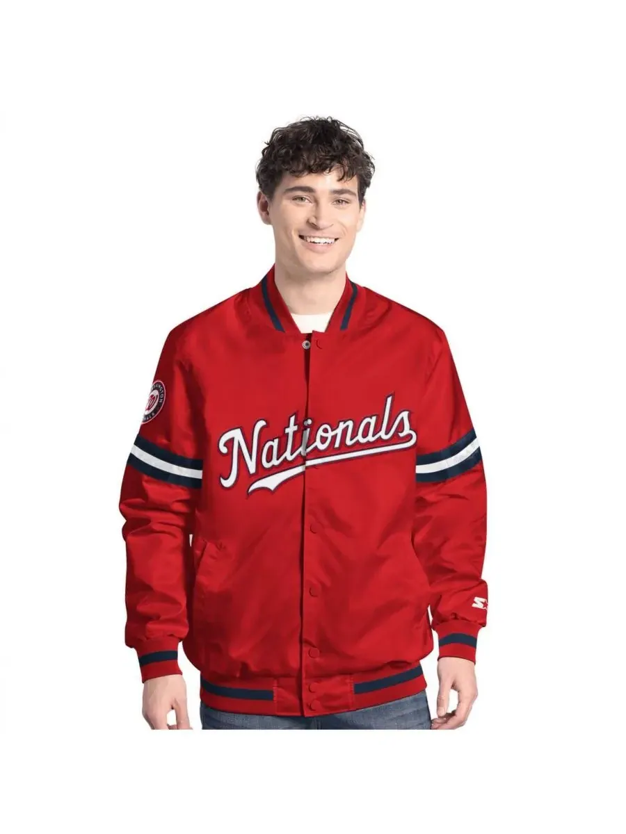 Starter Мужская красная куртка-бомбер Washington Nationals Scout с застежкой на кнопках