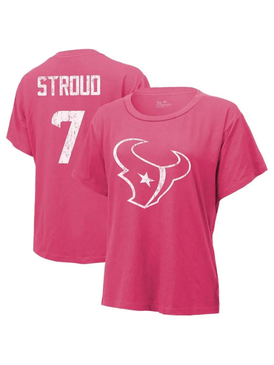 Majestic Женская футболка CJ Stroud розового цвета с именем и номером игрока команды Houston Texans