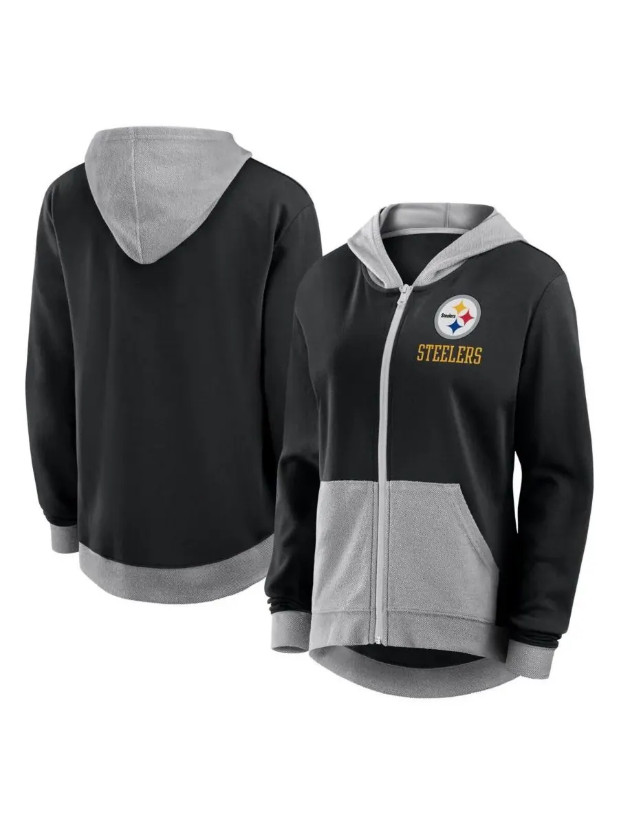 Logo Athletic Женская черная толстовка на молнии Pittsburgh Steelers Hit It French Terry