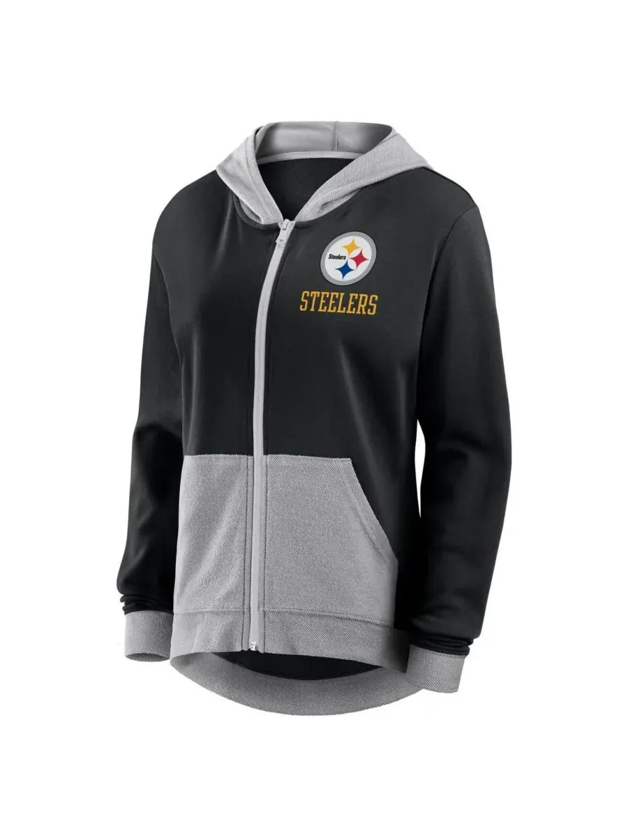 Logo Athletic Женская черная толстовка на молнии Pittsburgh Steelers Hit It French Terry — изображение 2 из 3, черный