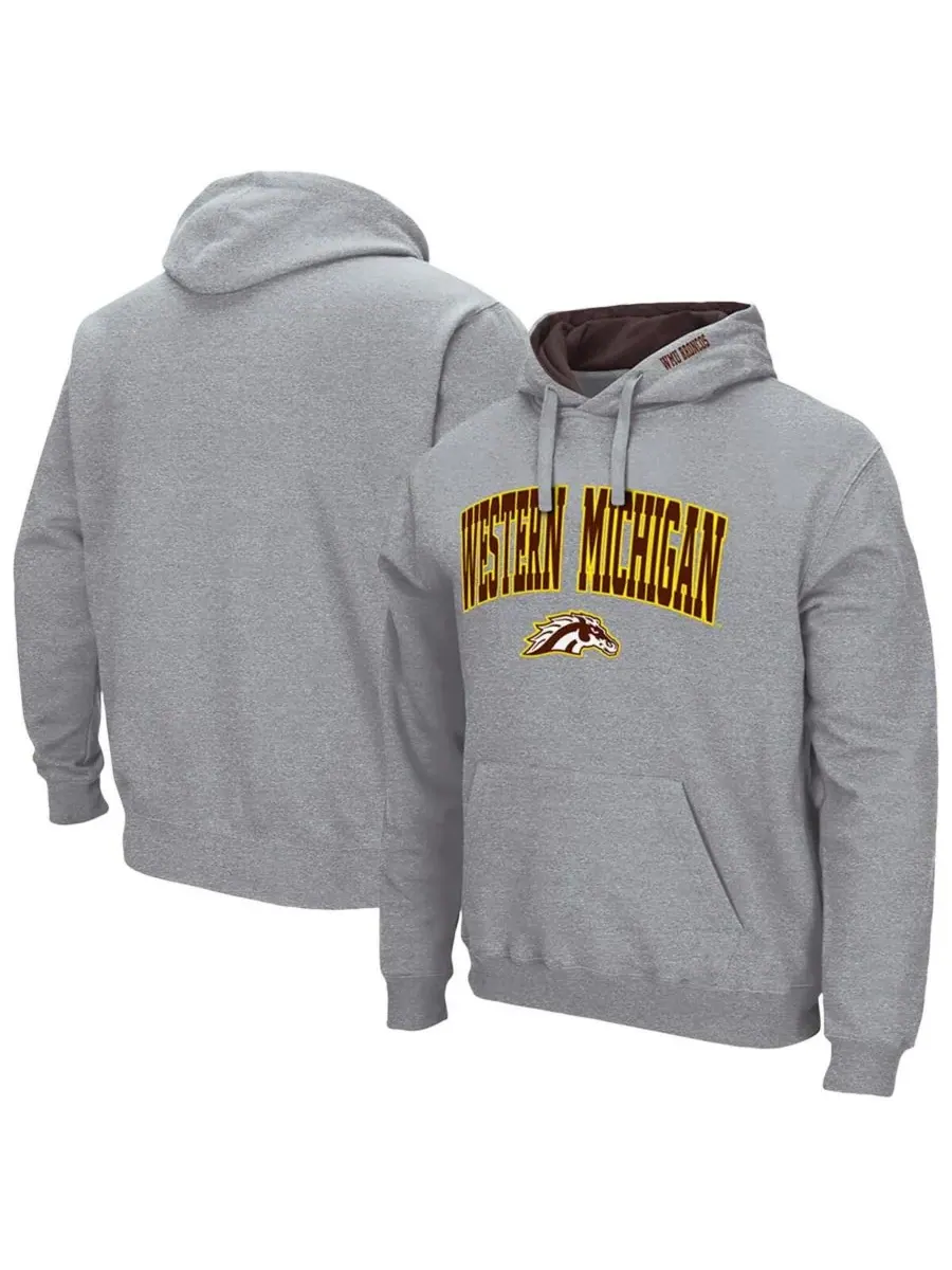 Colosseum Мужская толстовка с капюшоном цвета меланж, с логотипом West Michigan Broncos Arch Logo