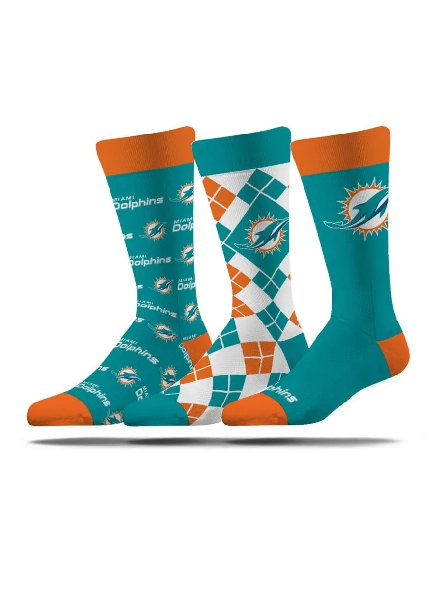 Комплект носков с принтом Miami Dolphins, 3 пары Strideline
