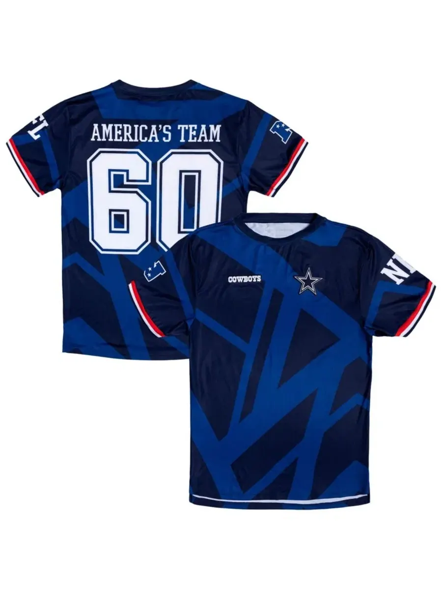 Футболка-поло с длинным рукавом и принтом America's Team Fashion Soccer Top Dallas Cowboys — синий